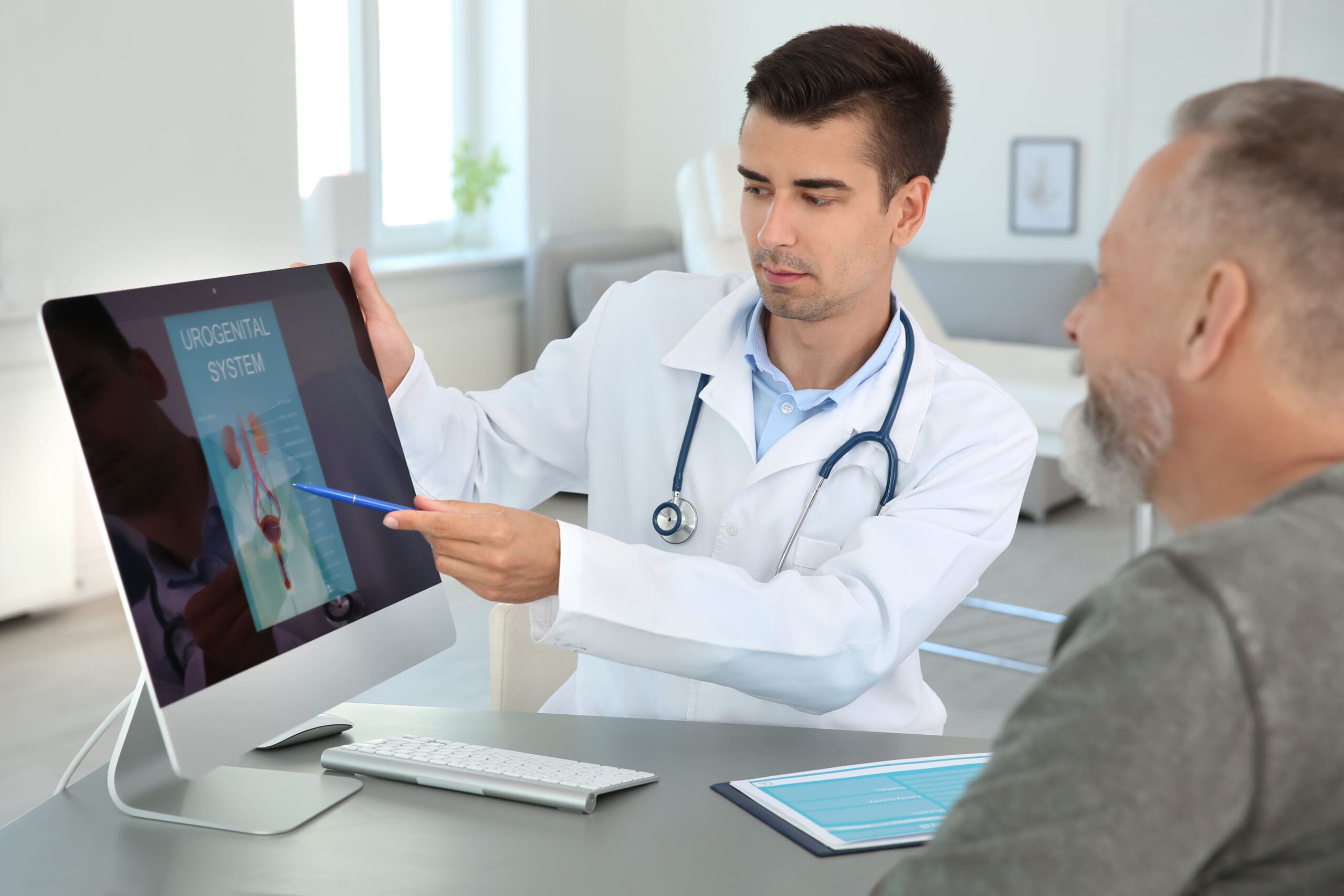 Man with health problem visiting urologist at hospital prostate cancers