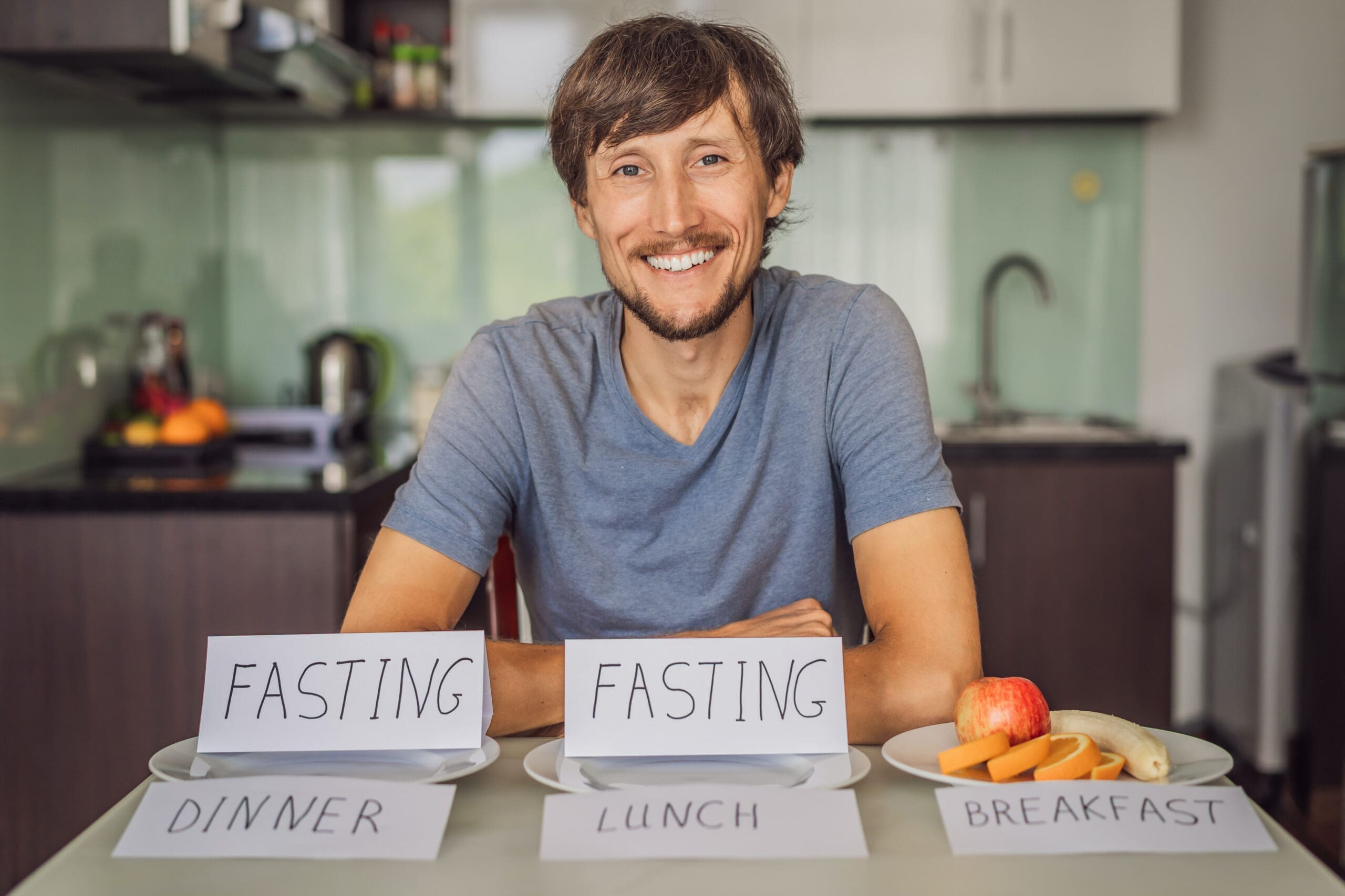 Intermittent fasting during lunch and dinner. Intermittent fasting concept, top view fasting